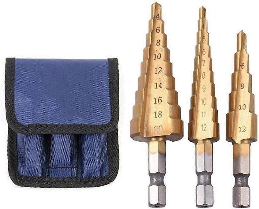 Step Drill Bit, Carbide, Titanium Coated, 3-Piece Set, Metric, 1/4-In Hex Shank