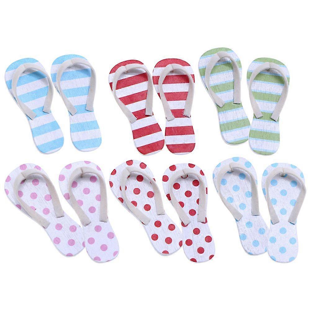 6 pairs of Miniature Beach Slippers Doll House Scene Layout Slipper Mini Slipper Model