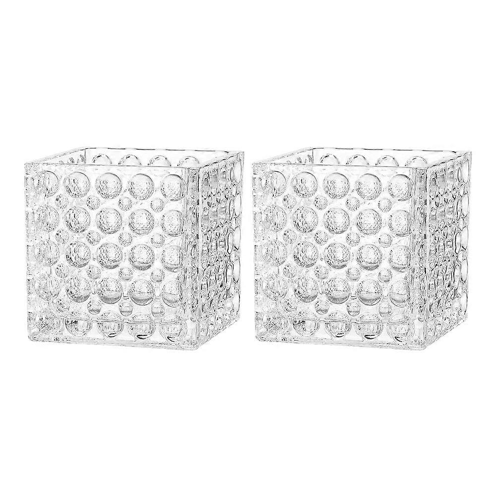 2pcs Square Glass Candle Holders & Hydroponic Vases for Home Decor, Flower Cultivation & Artistic Display