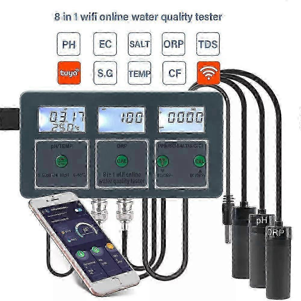 2025 New 8 in1 WIFI Smart Monitor Fish Tank Pool Water Quality Meter PH ORP EC PPM Test 2025