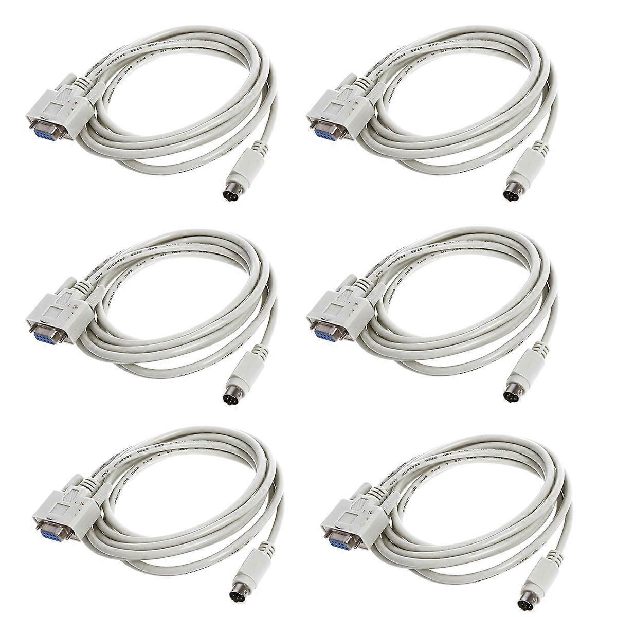 6X DB9P to 8P Mini Din RS232 Download Cable White 8.2 Ft for PLC -EH