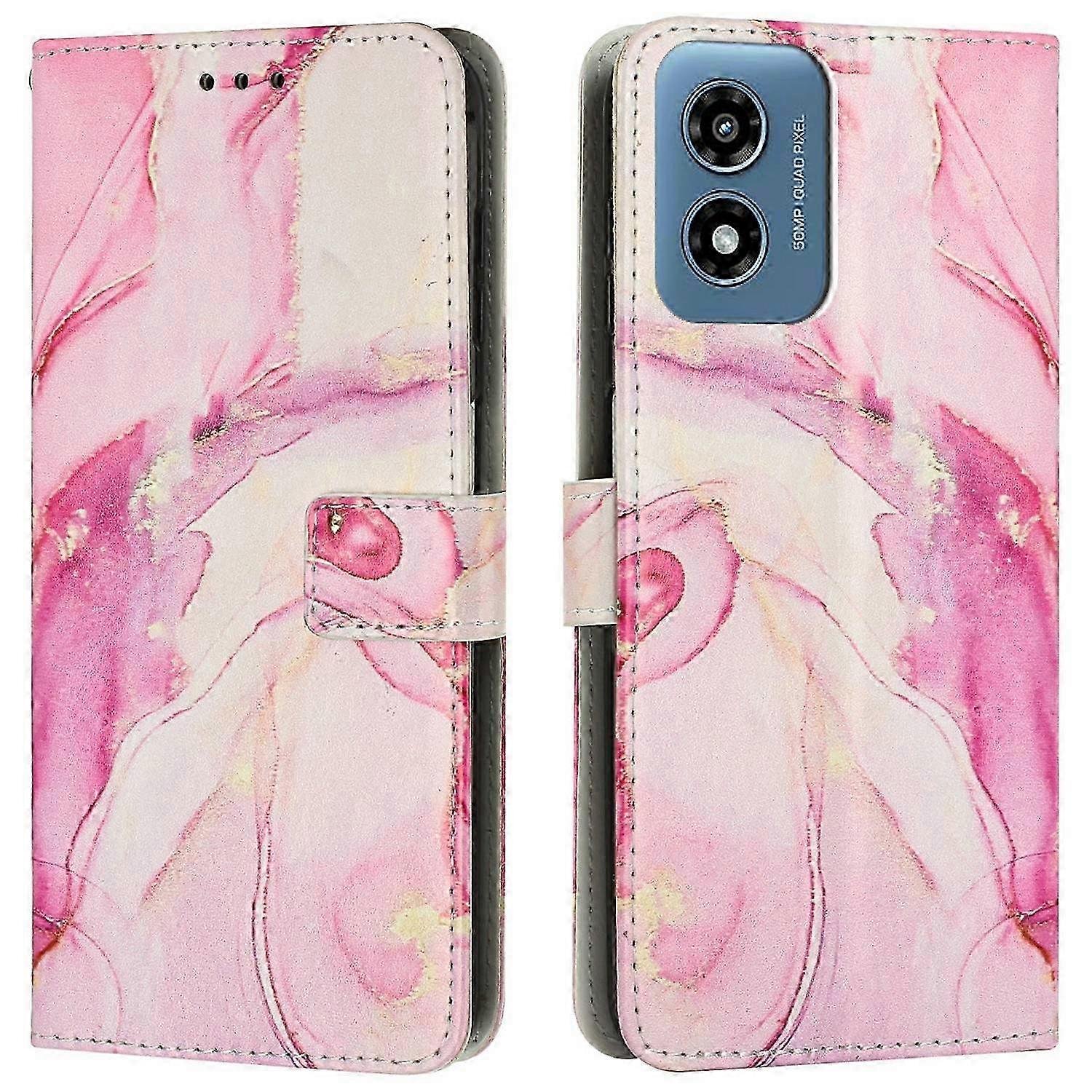 Stand Case for compatible models of a certain brand, including Moto G04s 4G, G04 4G, G24 4G, and E14 4G, featuring a stylish marble pattern