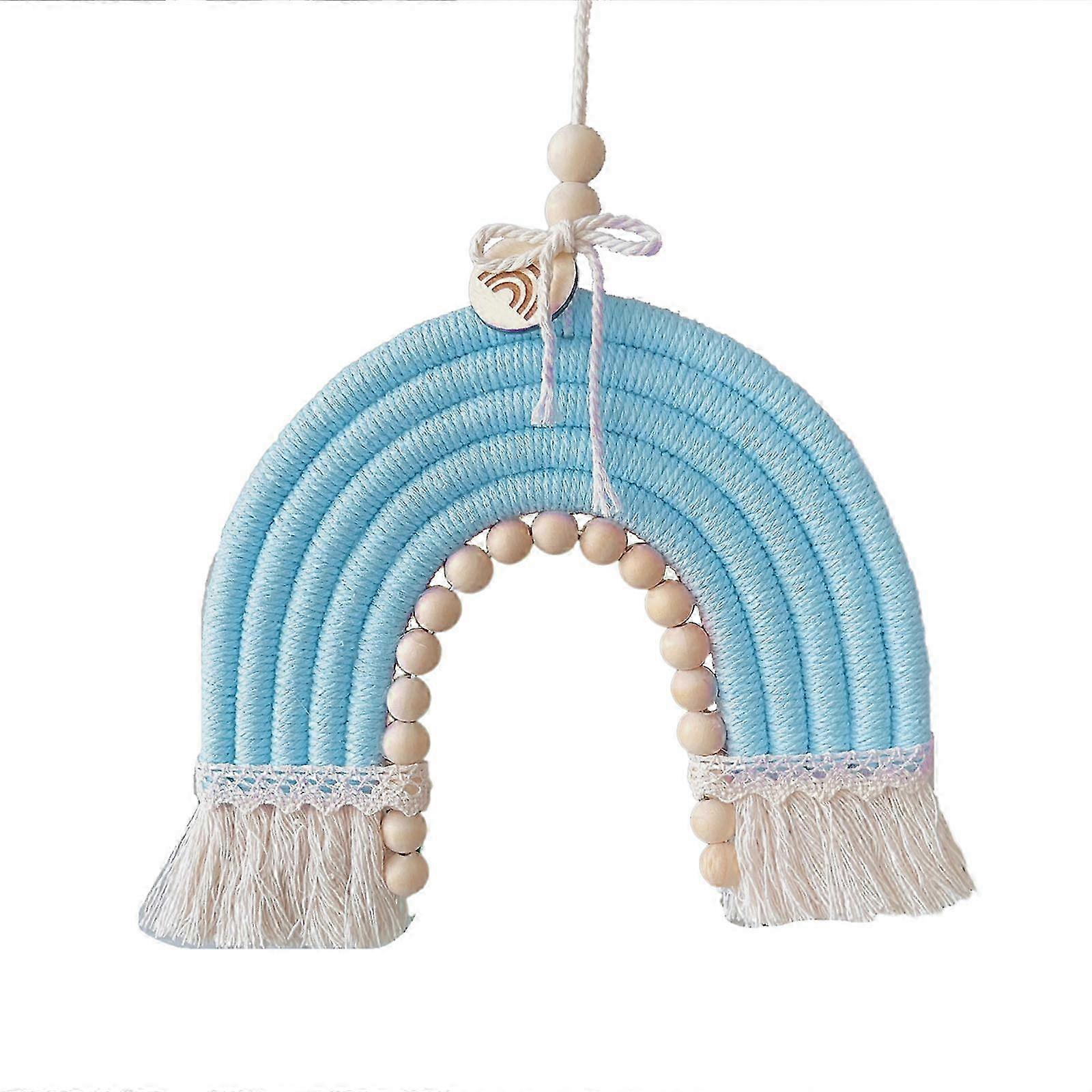 Macrame Rainbow Wall Hanging Decor Small Tapestry for Room--Blue