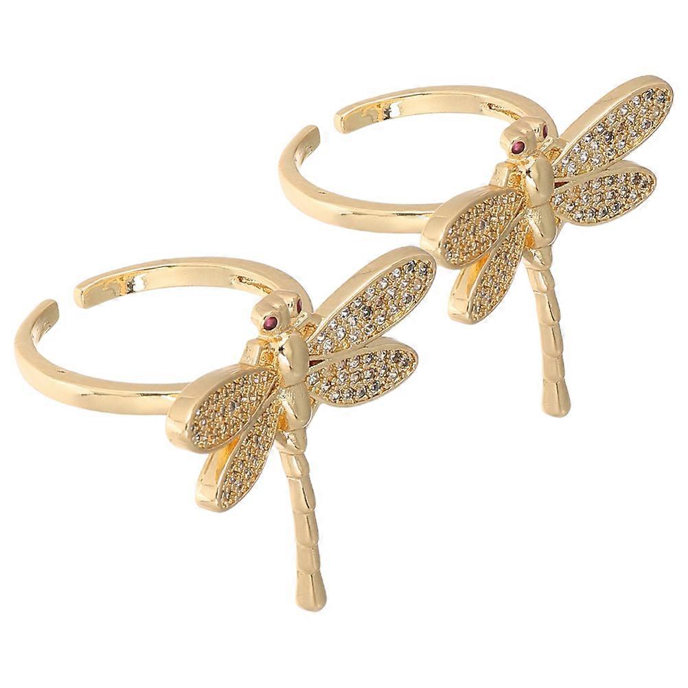 Open Wedding Ring Dragonfly Gold Plated Copper For Women Daily Wear Parties Dates Zircon Material 2.80X2.60X2.60CM 2Pcs