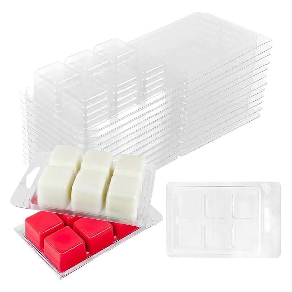 30 Pack Wax Melt Packaging Boxes, 6-Cavity Clear Plastic Clamshell Molds for Square Wax Melts, Durable and Reusable