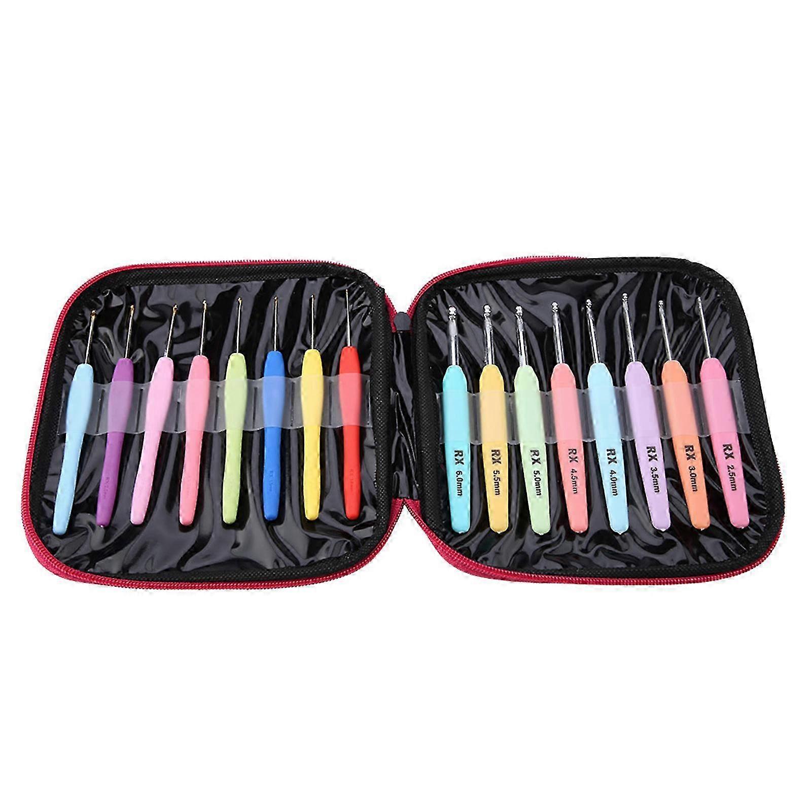 16 Pcs Multi Colored Crochet Hooks Set with Soft Handle