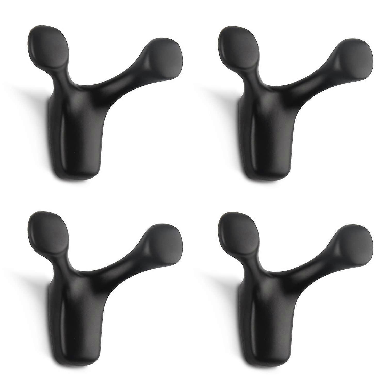Wall mounted coat hooks,：2 black double coat hooks for wall, heavy duty wall hooks