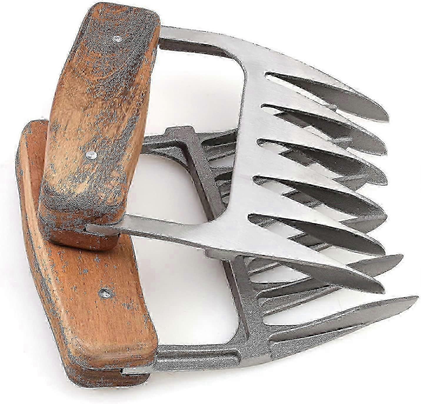 Stainless Steel Meat Forks With Wooden Handle, Ideal Claws For Shredding And Pulling Meat