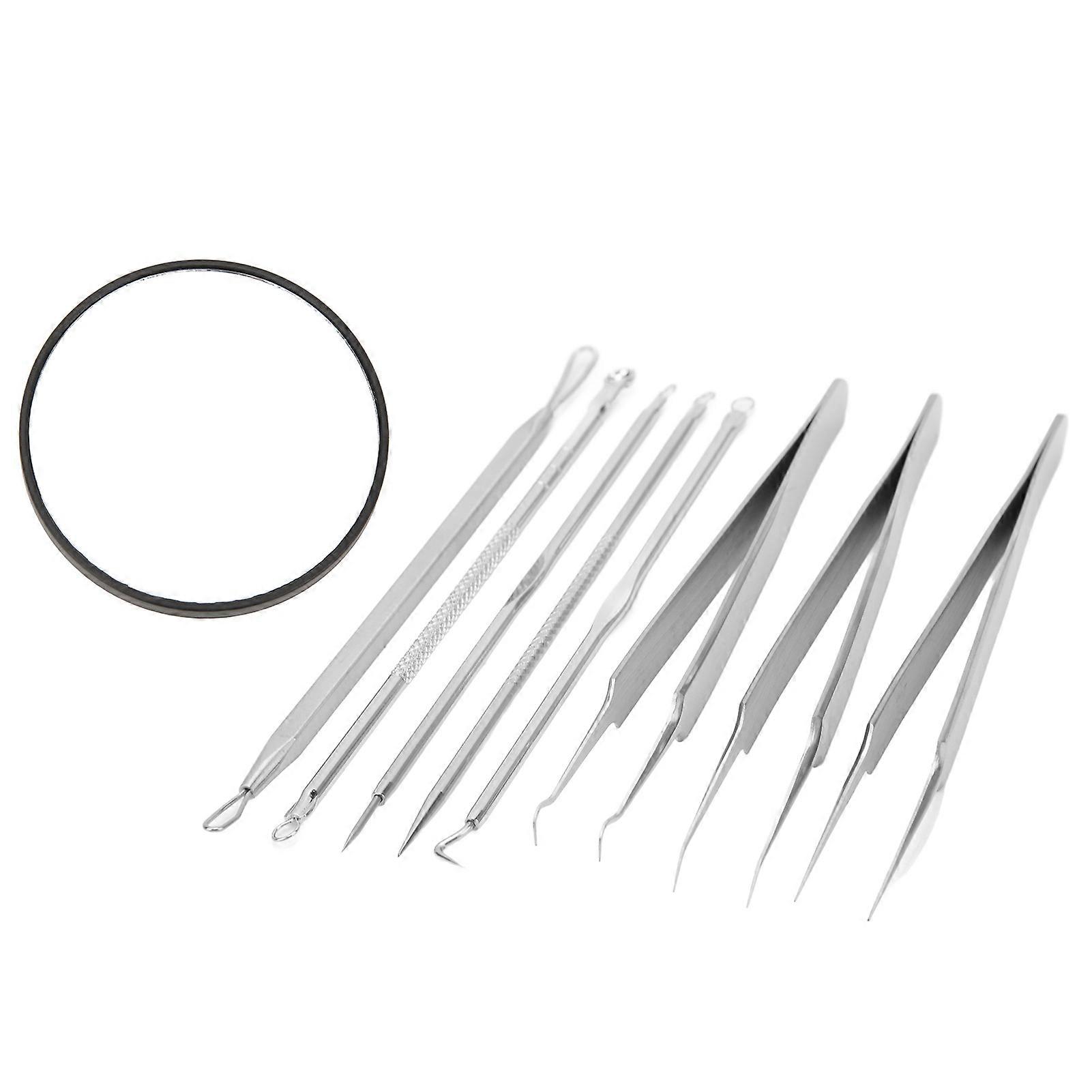Pimple Tweezer Clip Kit Black 5X Magnifying Mirror Pimple Tweezer Needle Clip for Removing Blackhead