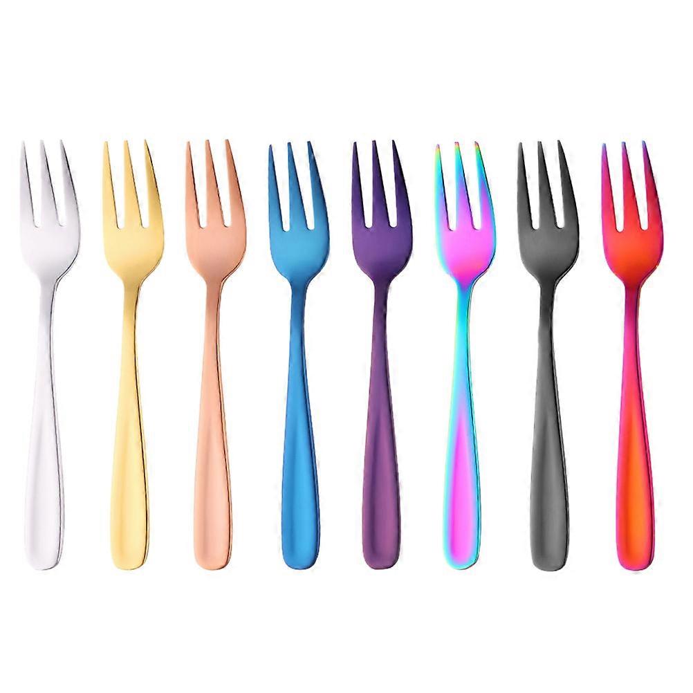 8pcs Stainless Steel Cake and Fruit Forks for Home Use in Assorted Colors