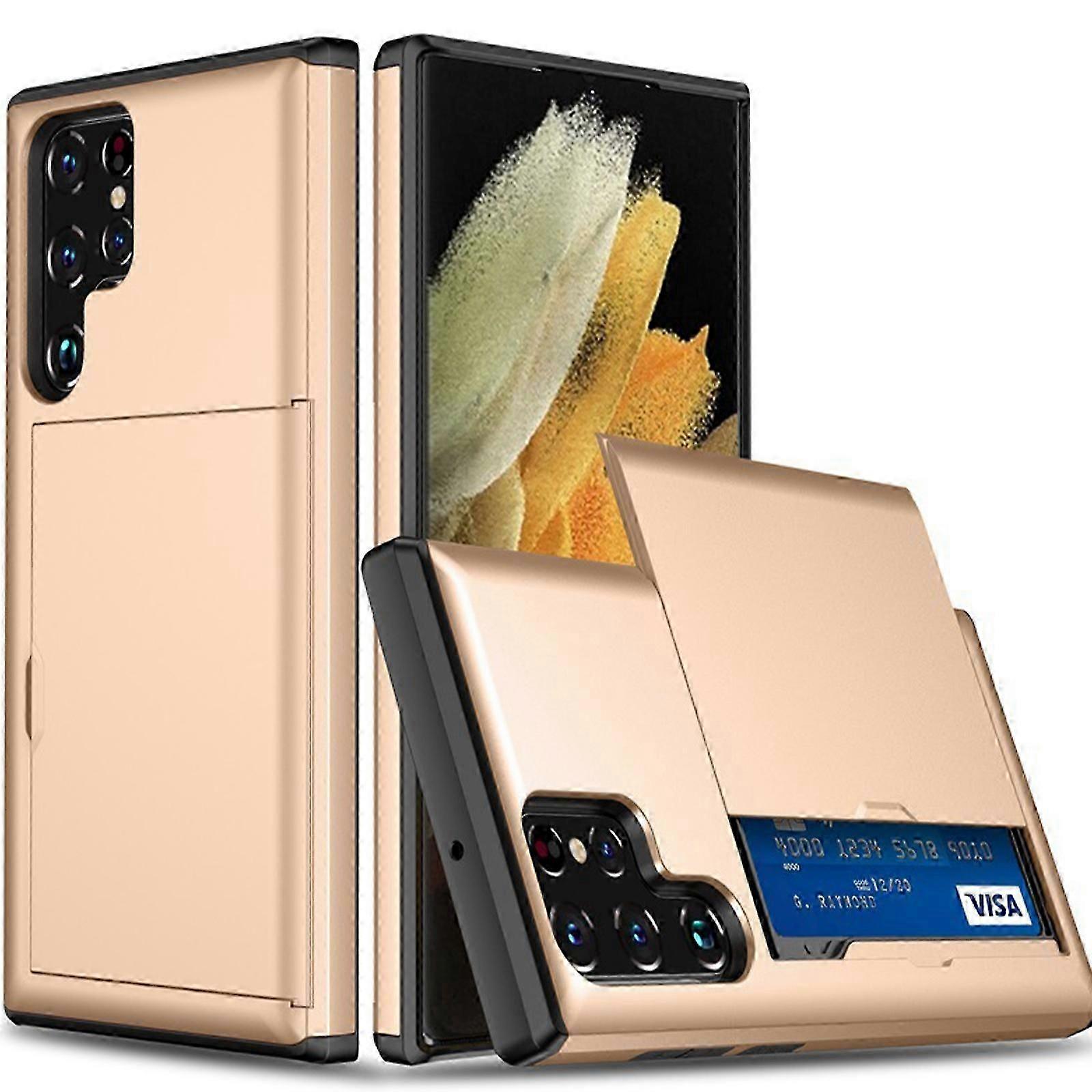 محفظة S24 Plus Case مع حامل بطاقة ائتمان ، فتحة بطاقة مقاومة للصدمات PC TPU جراب هاتف منزلق قابل للطي غطاء واقي لجهاز Samsung Galaxy S24 Plus