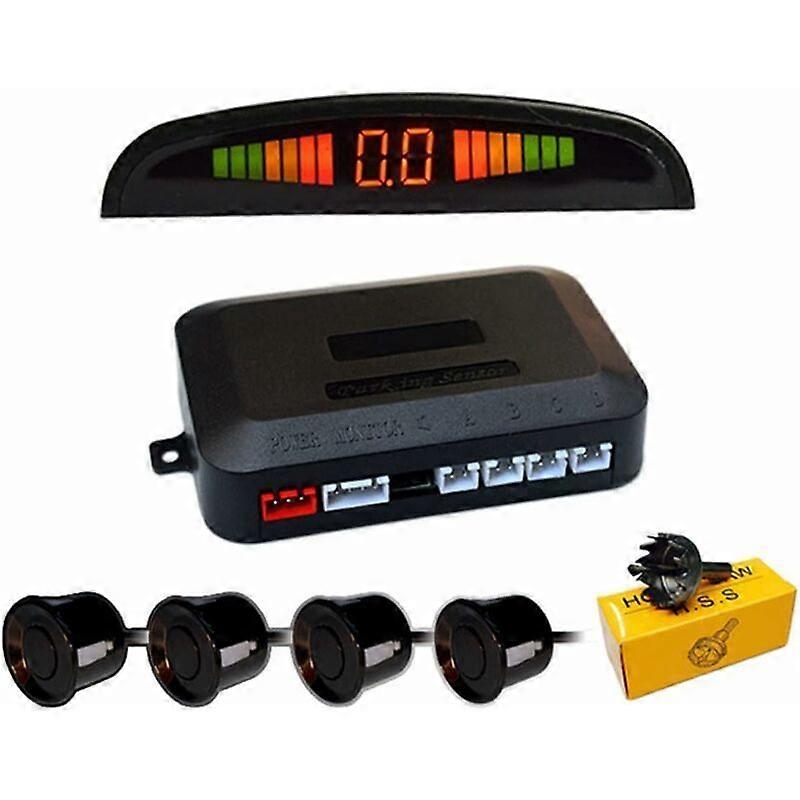 Car Reversing Radars, 4 Sensors Universal Car Reversing Sensor with LED Color Display, Audio Reversing Alarm Kit (Black)