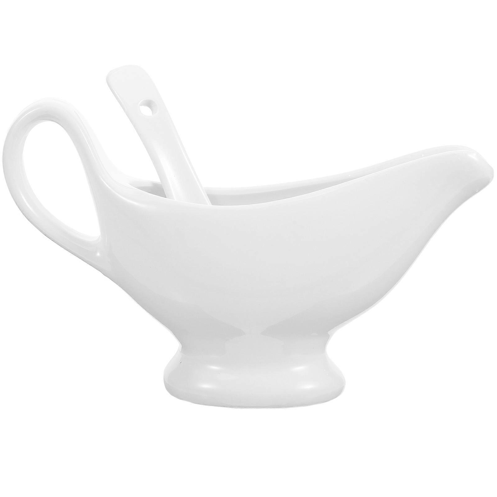 Ceramic Gravy Boat for Serving Sauce with Deep Spoon Set