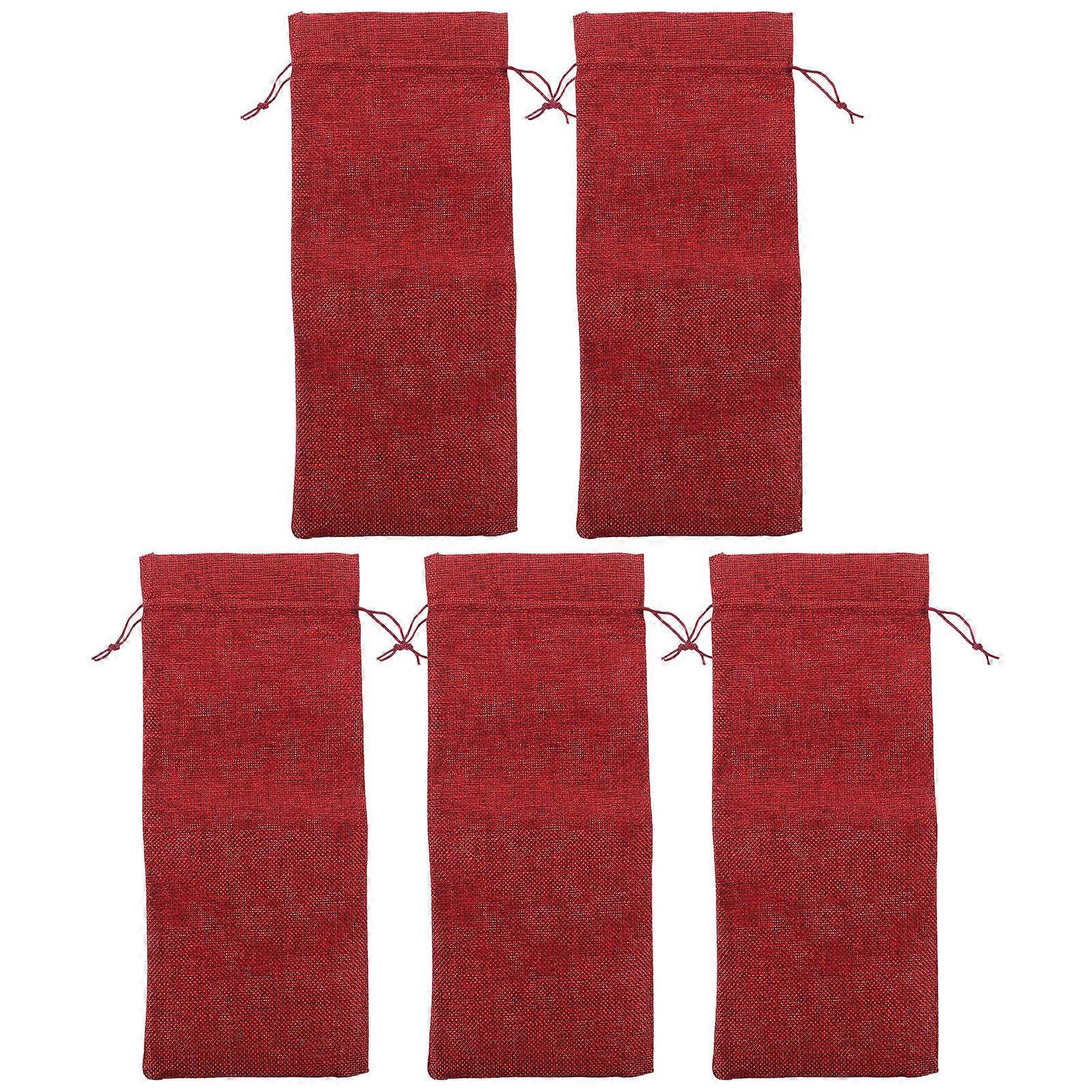 Red Bag Linen Cover for Storage 5Pcs Drawstring Pouch