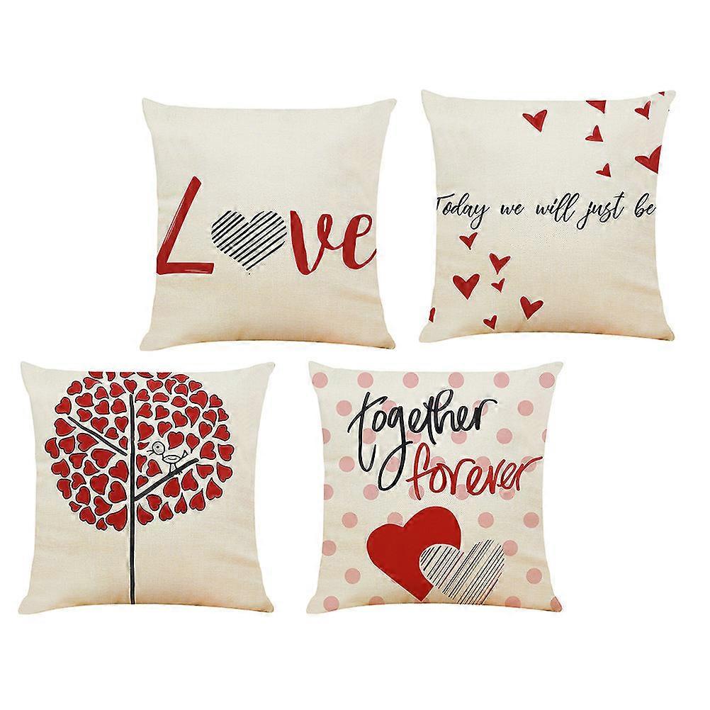 Valentine Pillow Covers Heart Shaped Decorative Washable Throw Pillow Cases Assorted Color 45X45CM 4Pcs