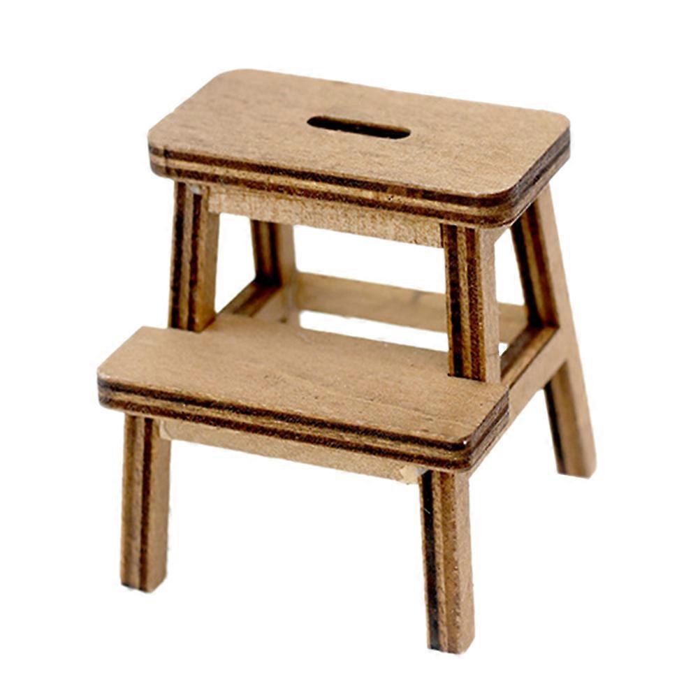 Doll House Miniature Stool Simple Style Ornament Diy Work Hobbyists Brown 4.50X4.00X3.80CM 1Set