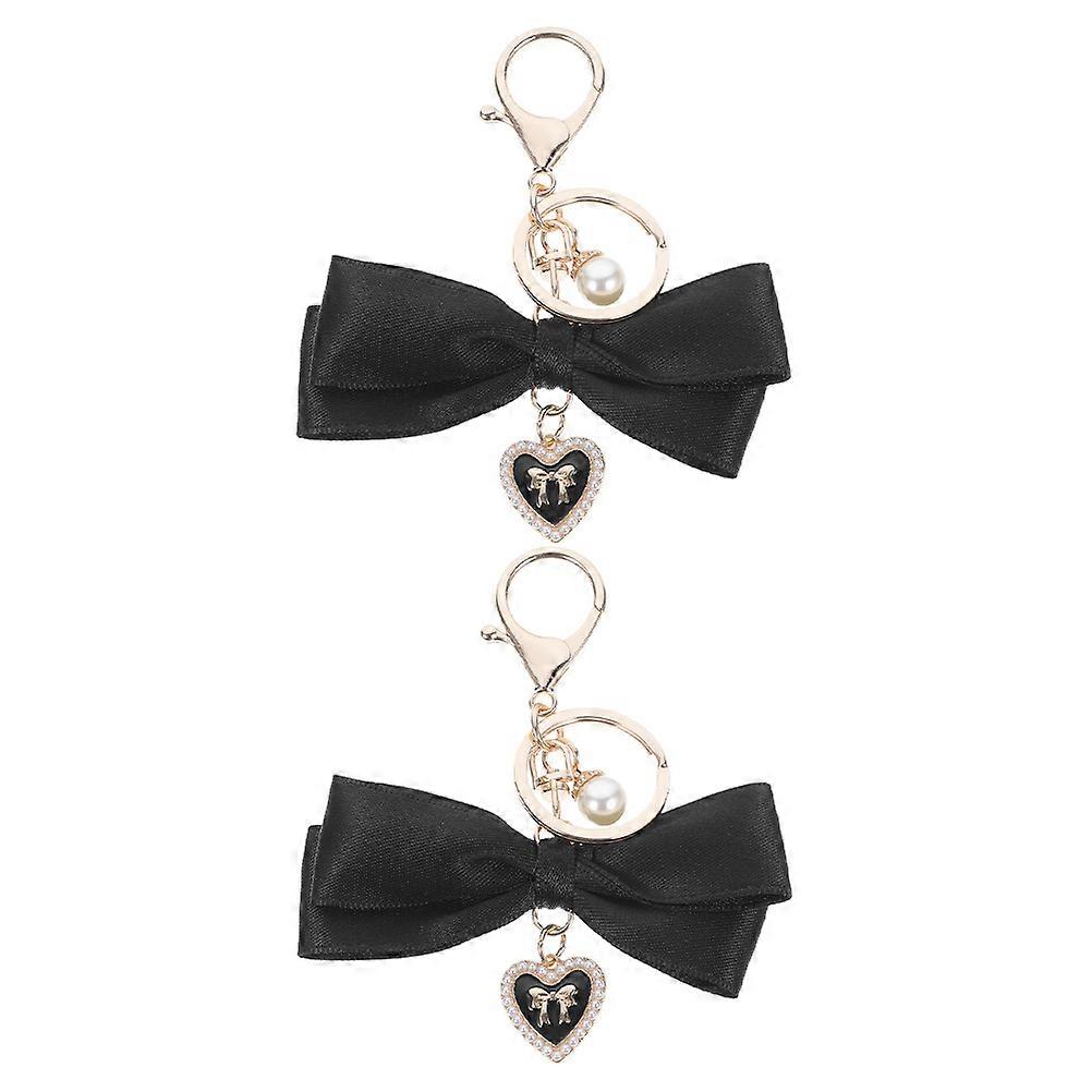 Pearl Keychain Bowknot Wristlet Bag Charm Cute Keyring Pendant Elegant Ribbon Accessory for Handbags and Keys Decorative Heart Chain