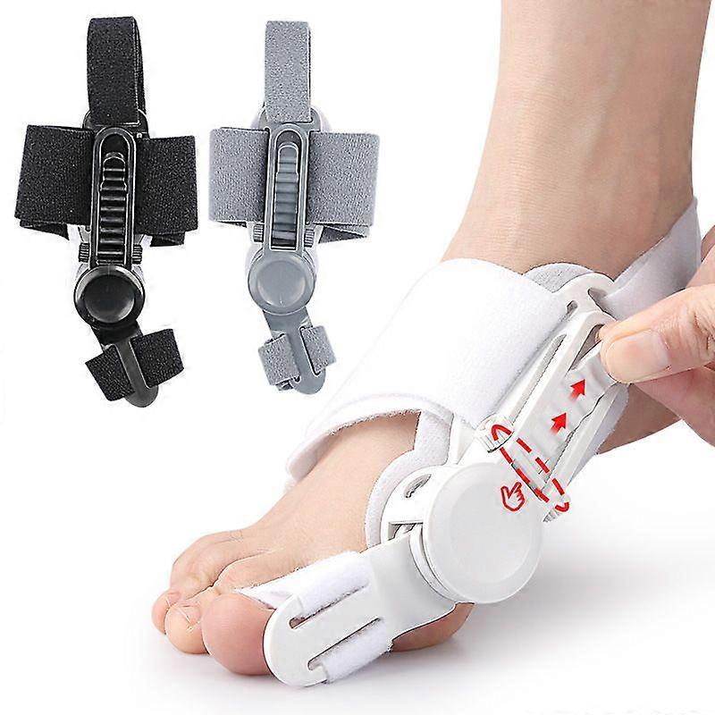 Hallux valgus ortos, stortåns utsprång, överlappande tåavskiljare, knopp, spänne, justerbar ortos