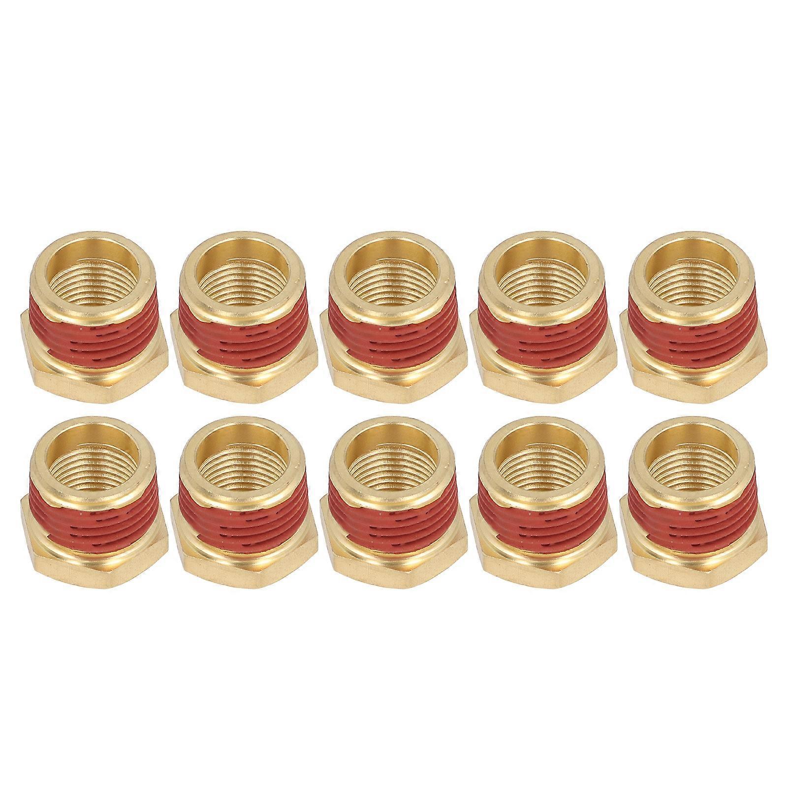10Pcs 1/2 to 3/8 Thread Brass Thread Pipe Fitting 1200psi NPT 1/2in to 3/8in Reducer Hex Bushing Adapter with Leakage Proof Layer