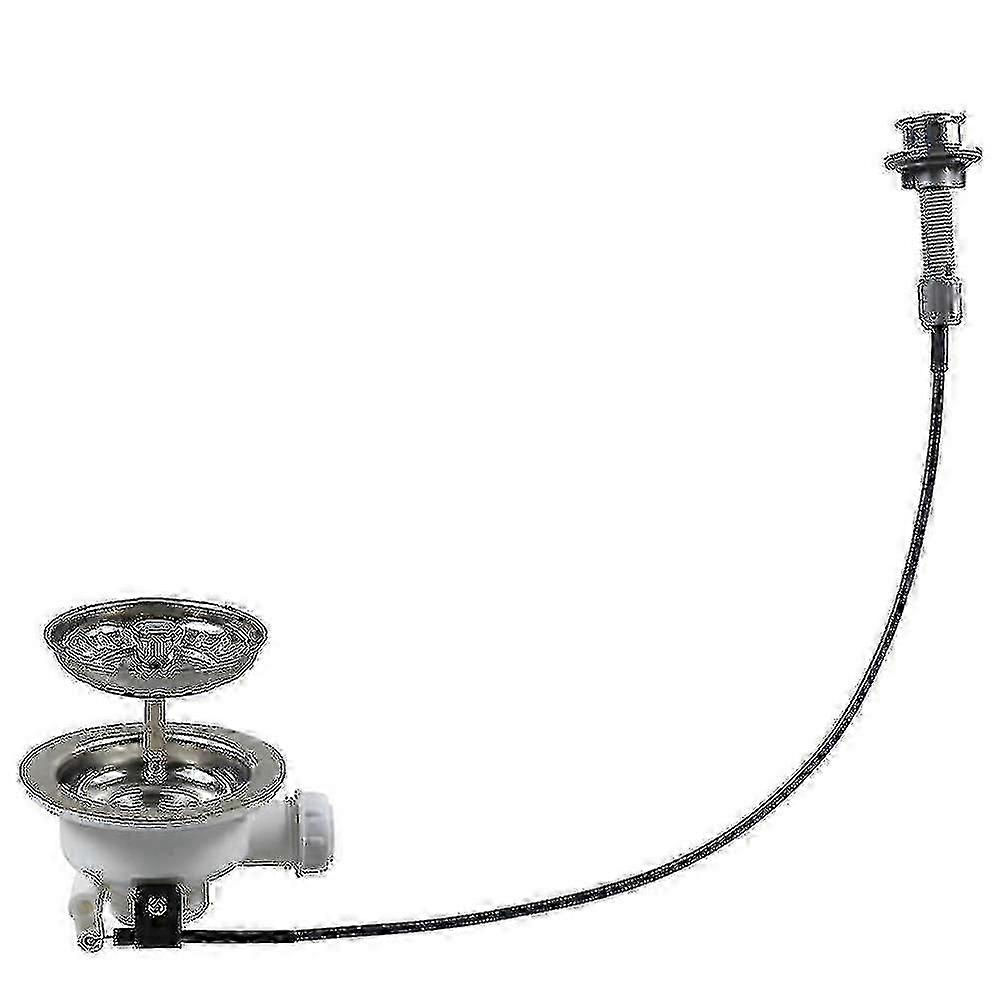 Kitchen Sink Drainage System with Cable Control, Removable Filter Basket and Waste Disposal Kit