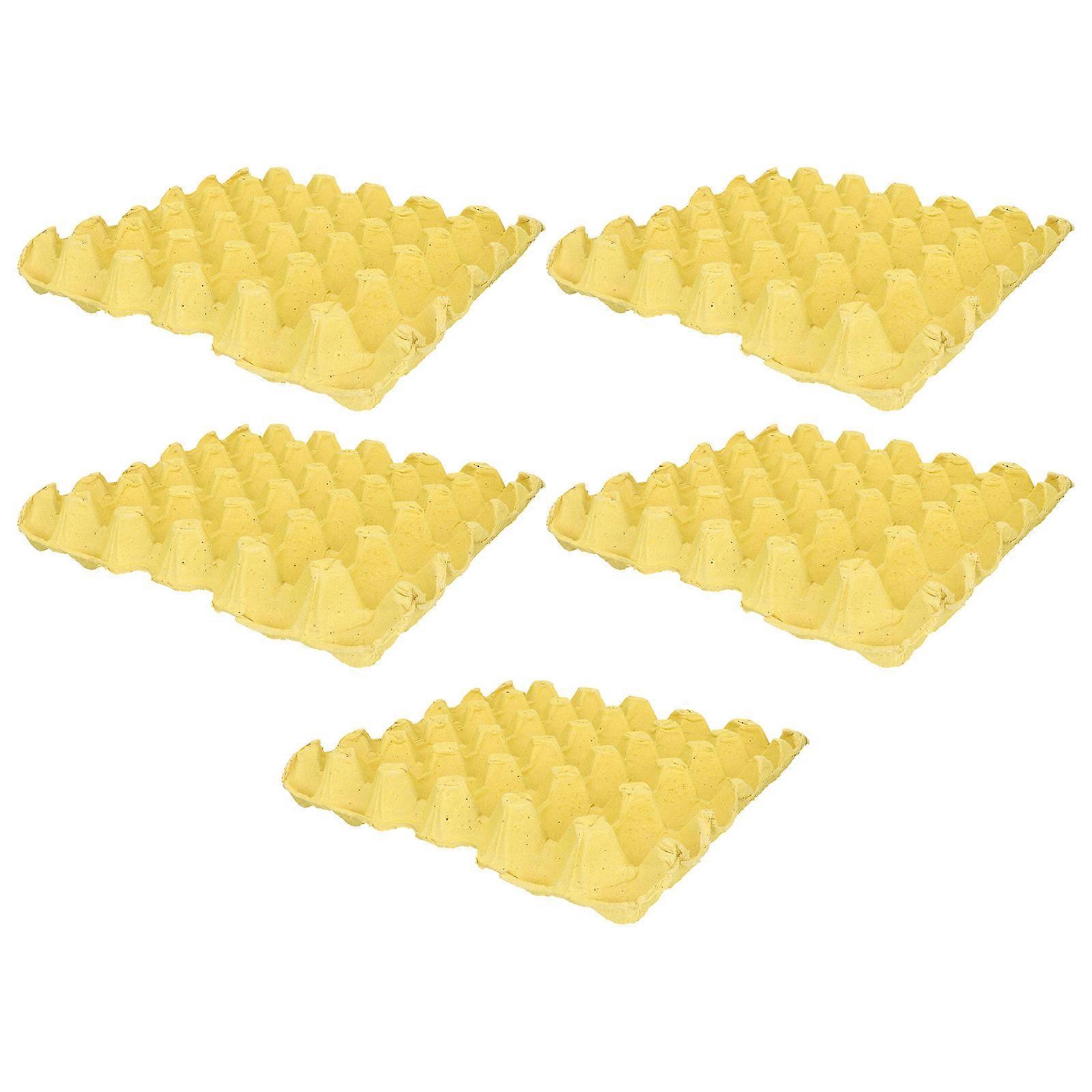 5pcs Yellow Paper Pulp Egg Holders Stackable Kitchen Storage Trays with Compartments for Refrigerator Organization Multipurpose Household Cartons