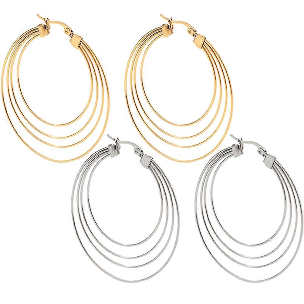 2 Pairs Assorted Color Hoop Earrings for Women Made of Durable Alloy with Layered Design