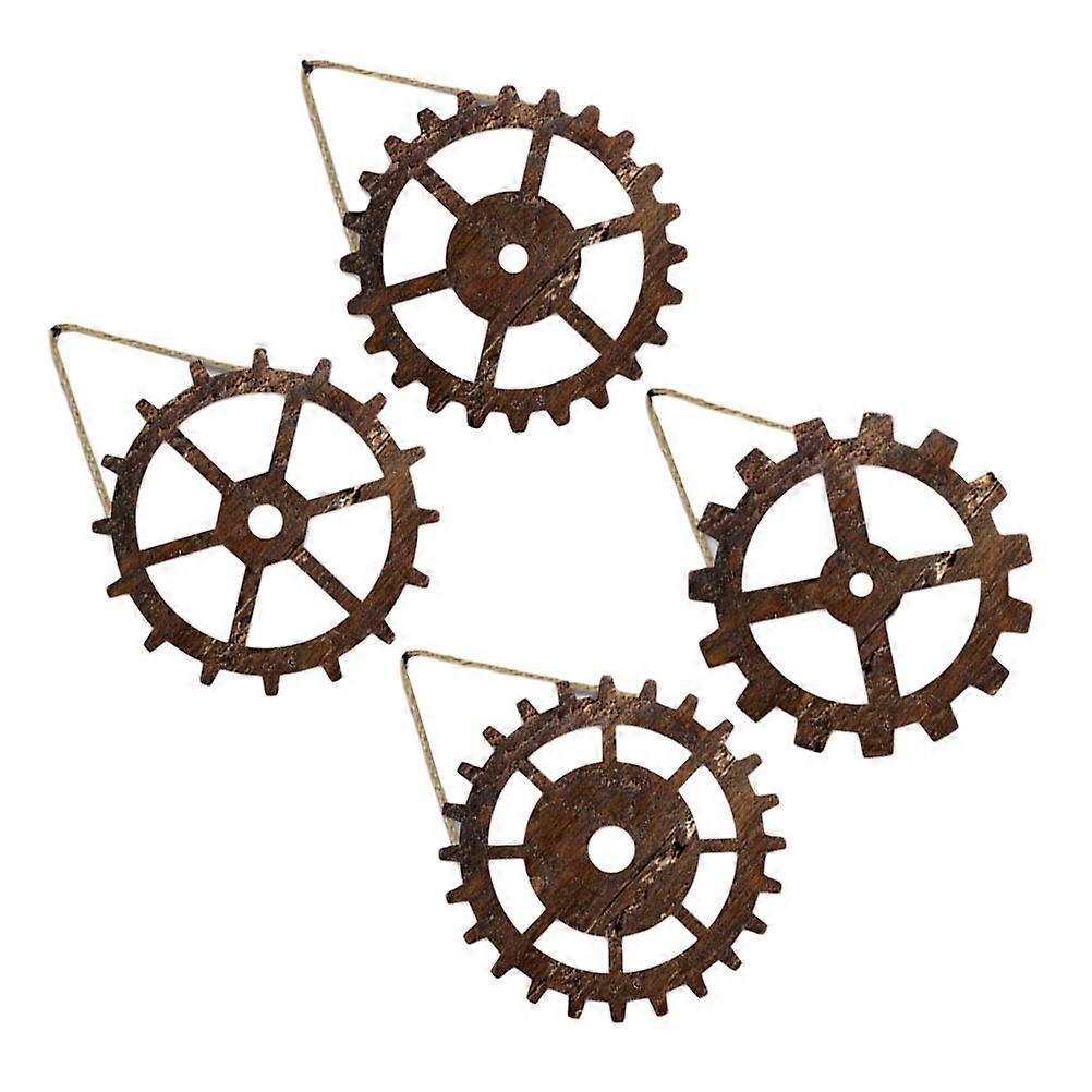 Wooden Gear Wall Art Set of 4 – Retro Industrial Decor for Home, Office & Living Room – Unique Vintage Style Wall Hanging for Housewarming