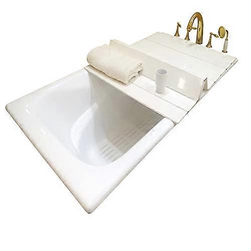 Folding Bath Cover with Slat Design for Dustproof Protection, Ideal for Bathroom Hygiene and Space Saving 80x170x0.65cm White