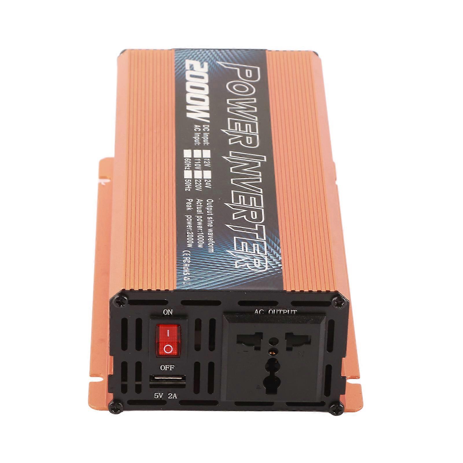 Car Power Inverter Solar Power Universal Aluminum Alloy Low Noise Modified Sine Wave Inverter for Multipurpose Charging 2000W