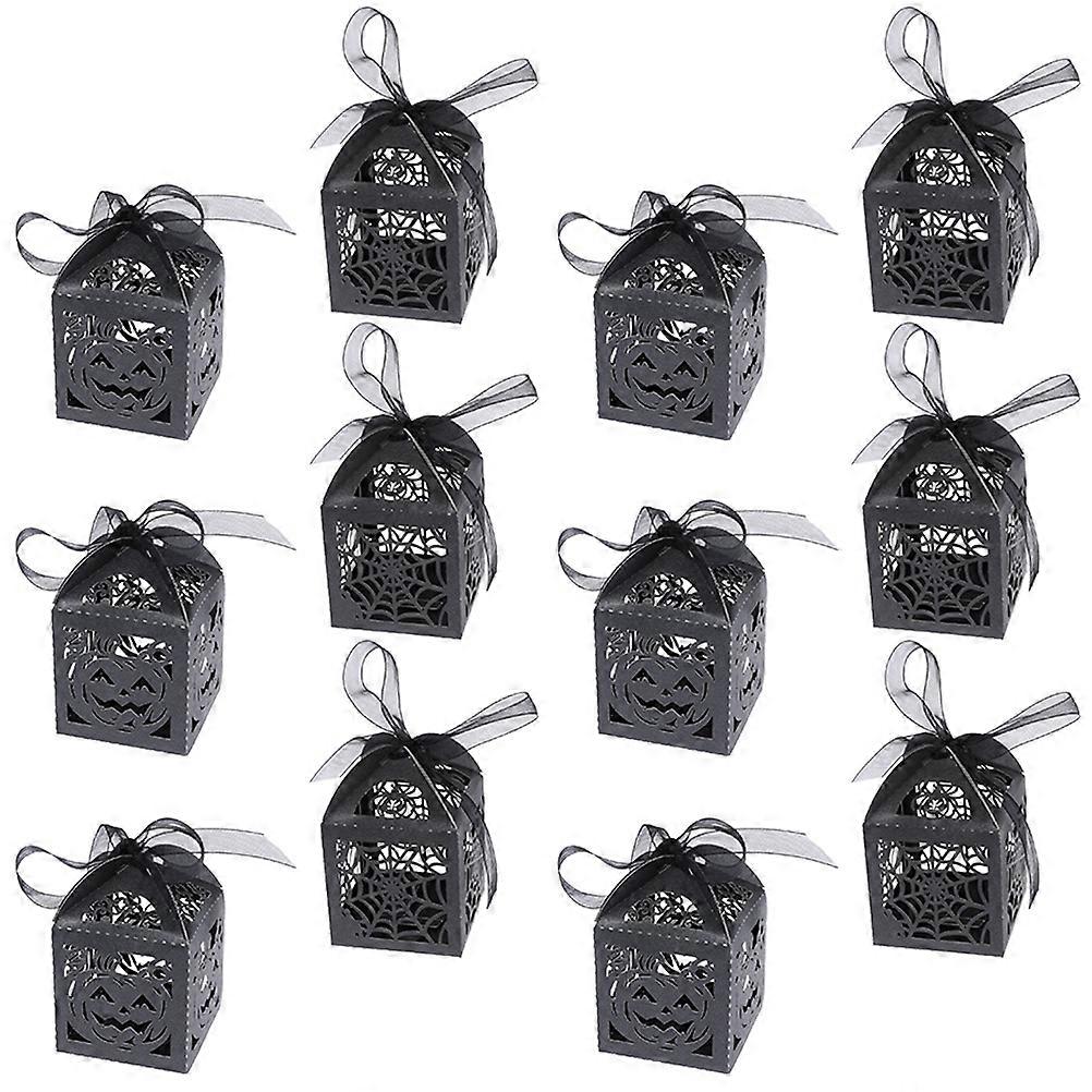 50 Pcs Halloween Party Cute Pumpkin Spider Web Hollow Candy Gift Boxes