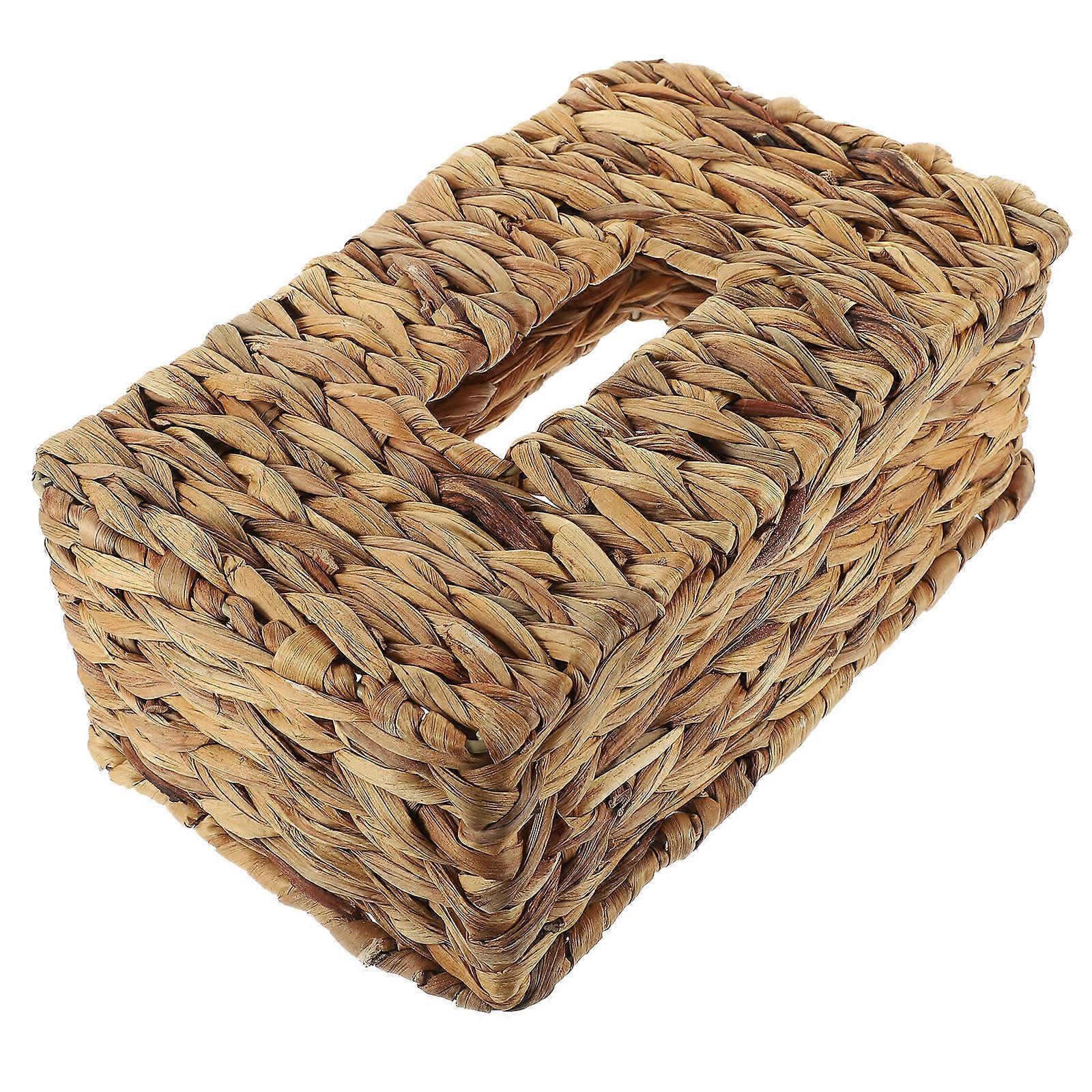 Compact Rustic Woven Tissue Holder Basket with Natural Decorative Design for Living and Bathroom Tables – Space Saving Desktop Napkin Box for Small