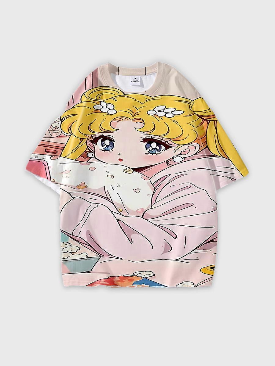 T-shirt round neck Role Pattern loose short sleeve D2354