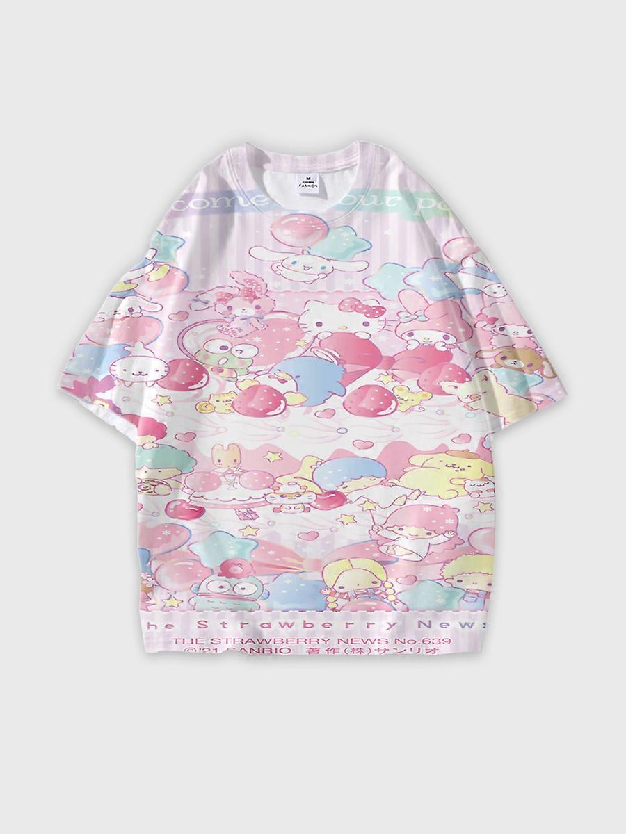 T-shirt round neck Cartoon Pattern loose short sleeve E1485
