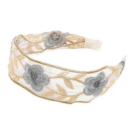 Mesh Yarn Wide Headband Retro Embroidery Flower Pattern Hair Hoop Soft Elastic Headband Hair Accessory