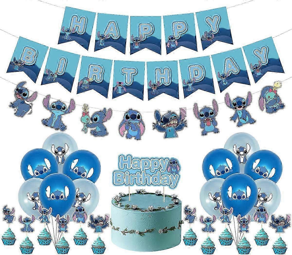 2025 Lilo and Stitch Birthday Party Decoration, Stitch Birthday Banner Cake Toppers Balloons,Stitch Theme Birthday Party Decorations