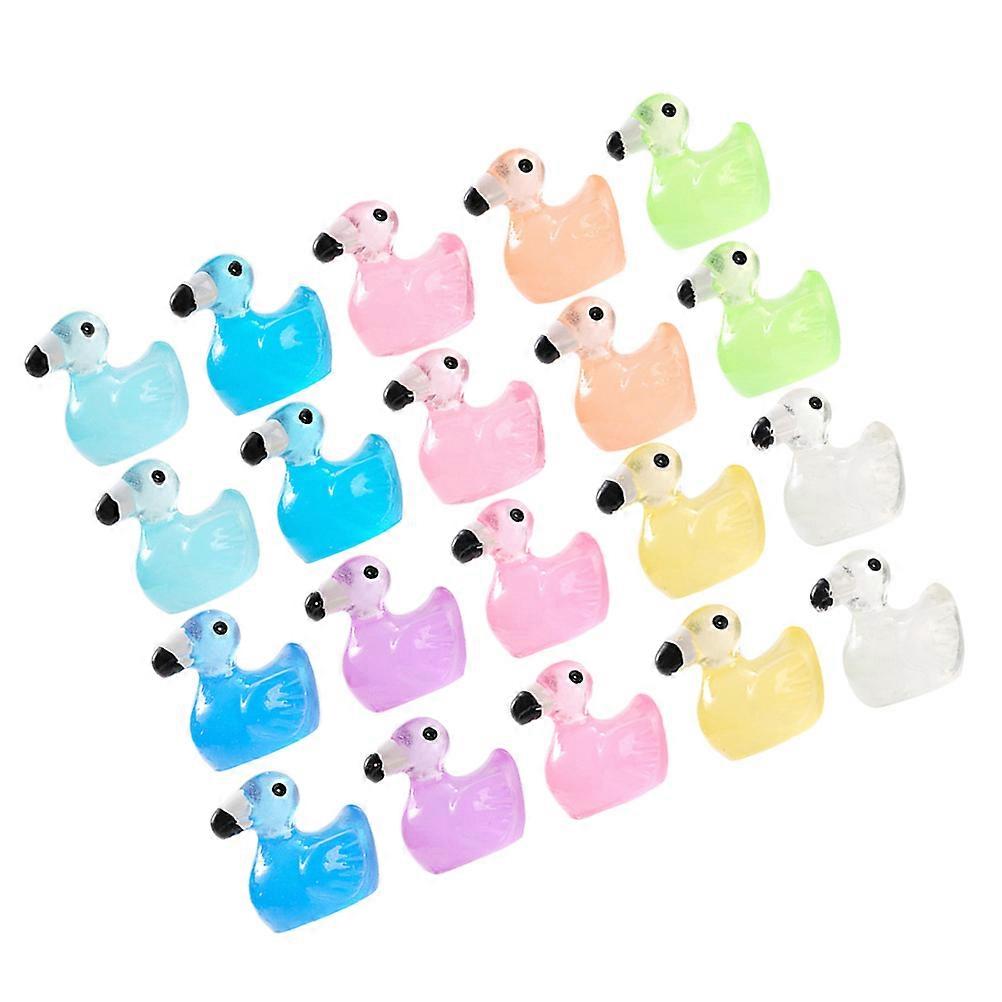 20pcs Luminous Mini Flamingo Figurines Resin Ornaments for Garden DIY Crafts Desk Decoration