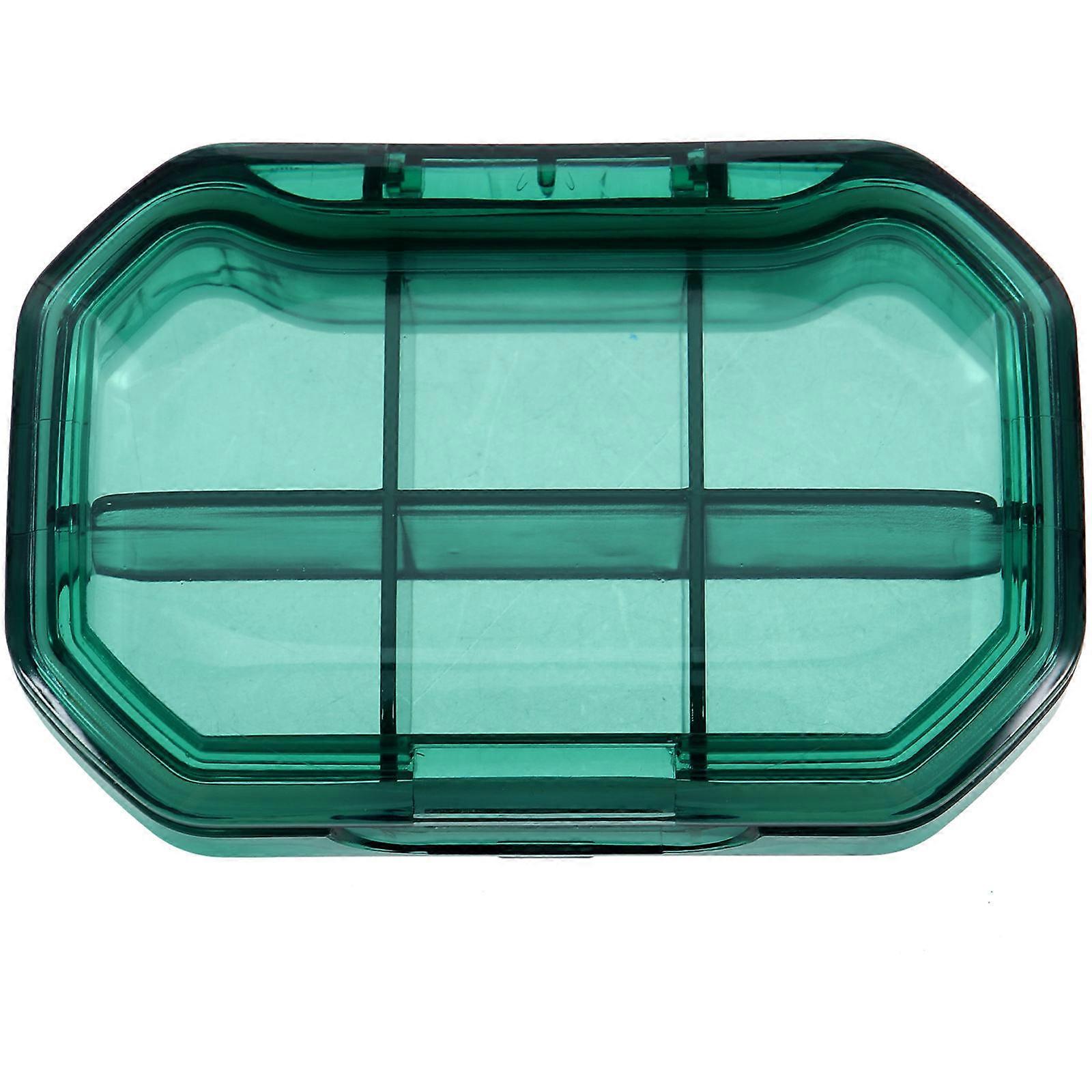 Green Portable Compact Medicine Case for Home with Transparent Lid and Multiple Compartments 6grid