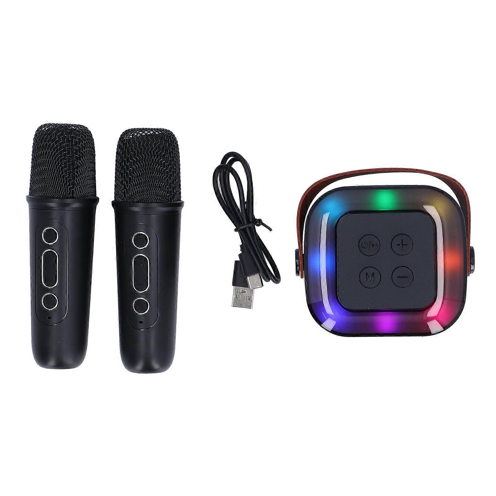 Mini Karaoke Machine with 2 Microphones Wireless Bluetooth RGB Colorful Portable Speaker Karaoke System for Home Party Outdoor Camping Black