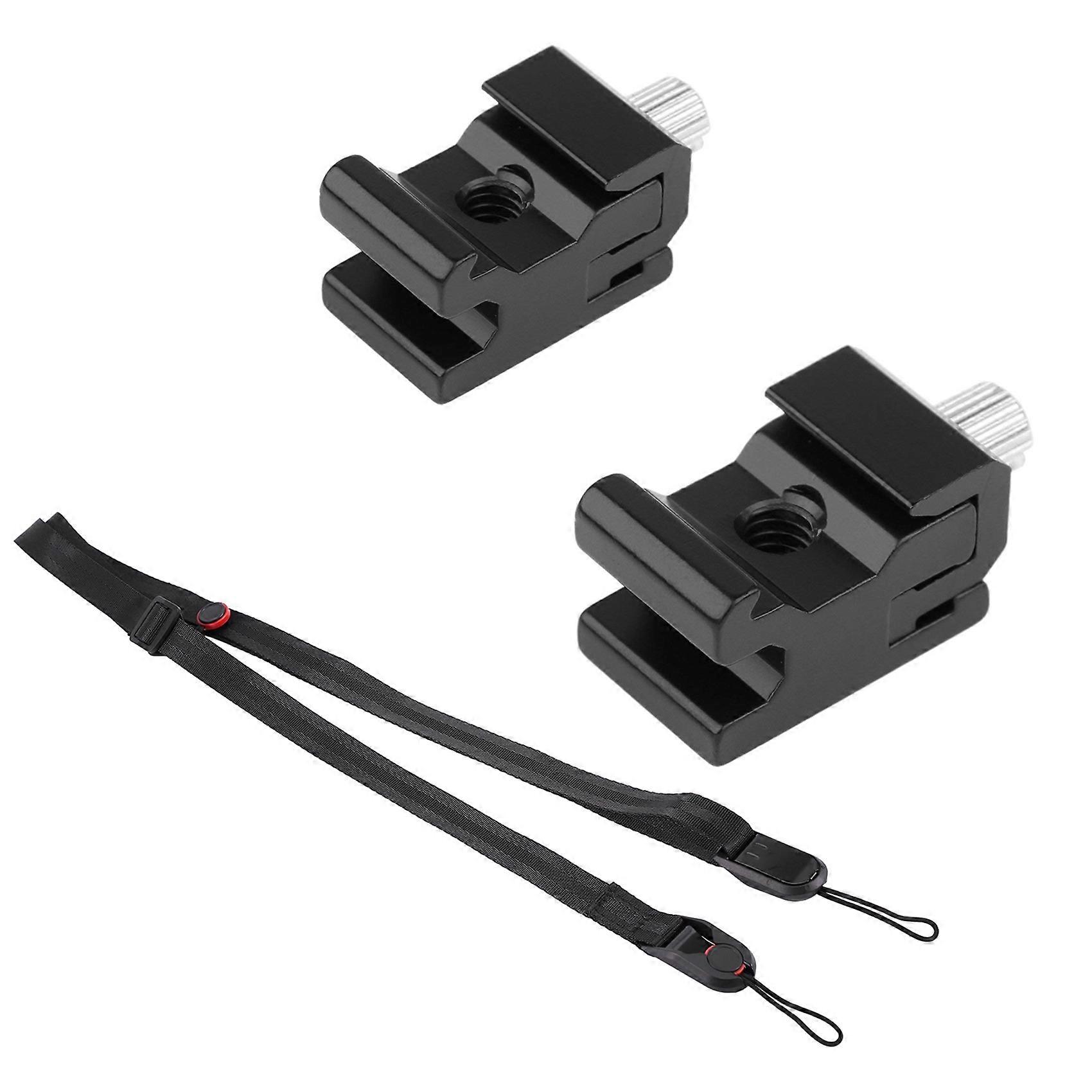 2x Cold Shoe Bracket Adjustable Metal Cold Shoe Adapter & 1x Slr/Dslr Camera Strap