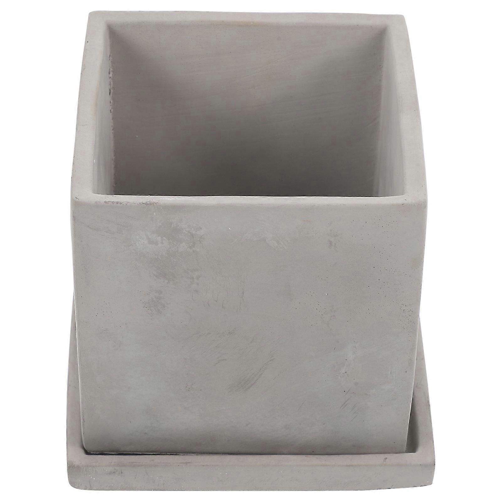 Grey Cement Flowerpot with Tray for Succulents and Mini Plants Promotes Healthy Growth on Balcony or Home Gardening 6x4 Inches
