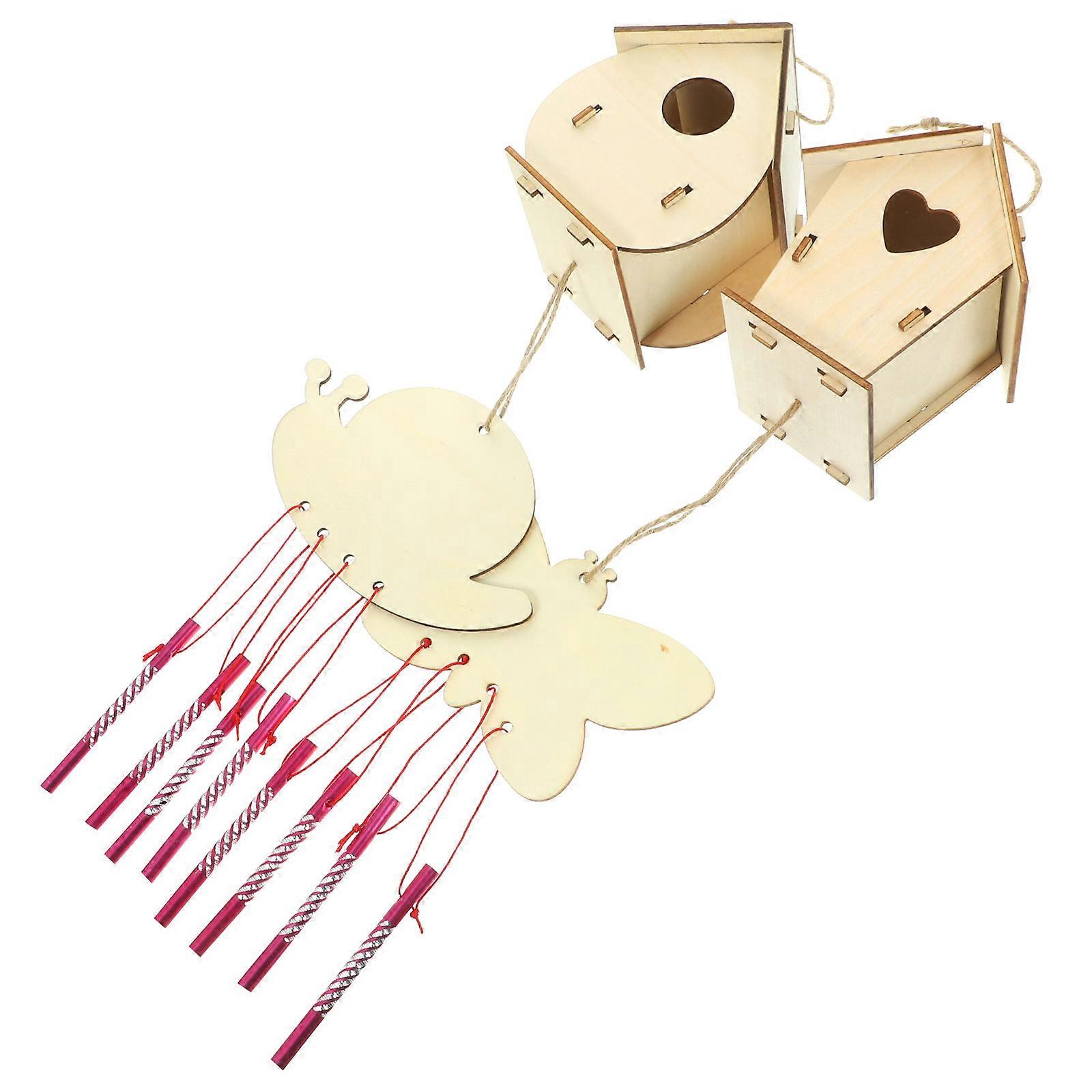DIY بناء الطيور منزل الحرفية للديكور المنزلي 9X8X11CM تصميم خشبي ملون 1 مجموعة