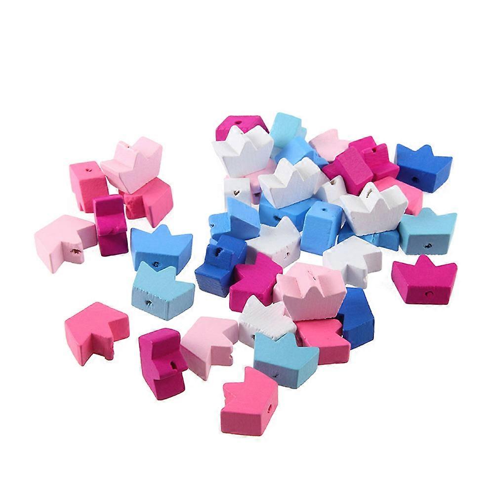 Assorted Color Crown Shaped Wood Beads for DIY Crafts Jewelry Accessories 100PCS Synthetic Material
