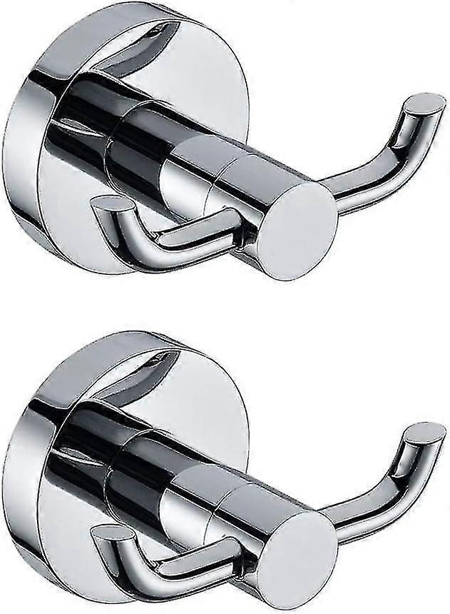 Chrome Wall-Mount Robe Hooks  2pcs Solid Brass Double Towel & Clothes Hangers