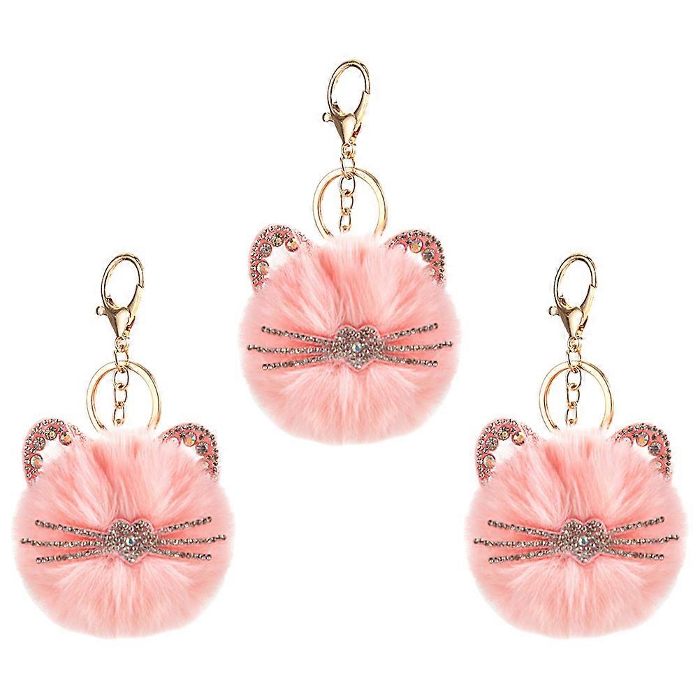 Cat Shape Hanging Decor 3Pcs Pink Alloy Key Chain Pendant Versatile Use Accessory
