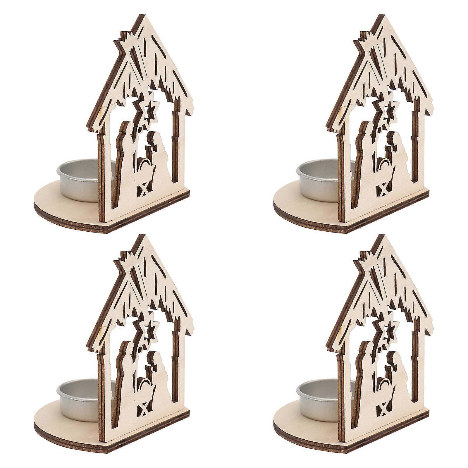 Wood Tealight Candles Holder 4Pcs For Home Decoration Featuring Square Shape And Khaki Finish