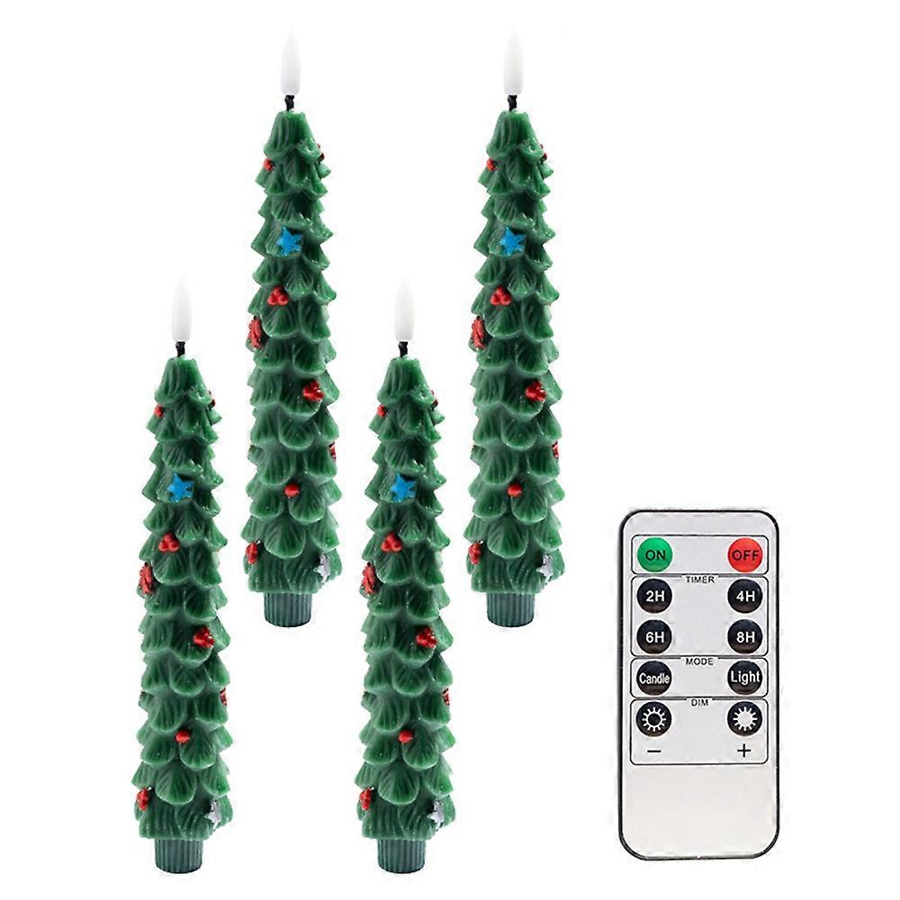 4Pcs Christmas Tree Shaped LED Candles with Remote Control Flameless Decorative Lights for Table Res