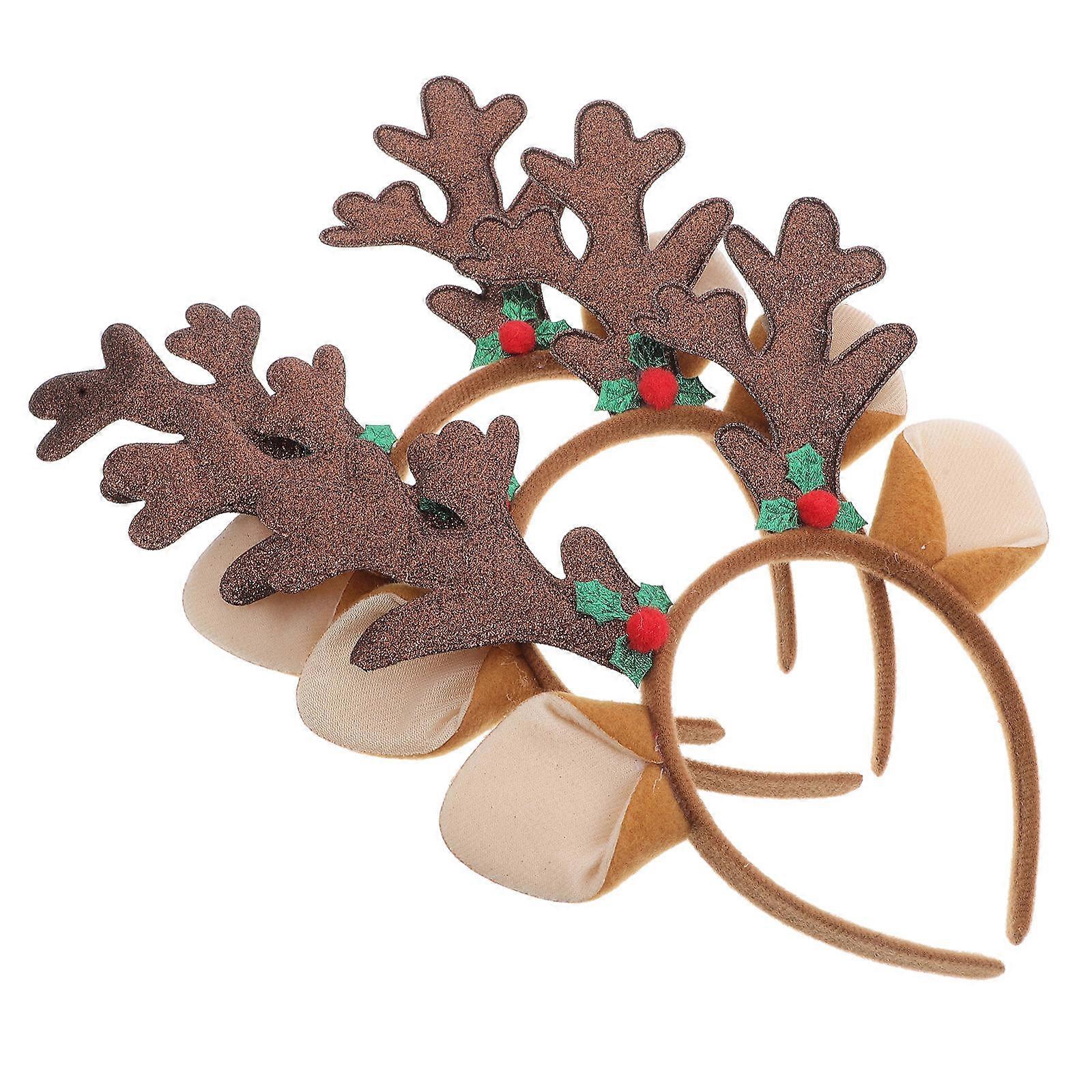 Cute Antler Headband For Christmas Festive Accessory Reindeer Antlers Design Coffee Color 3Pcs