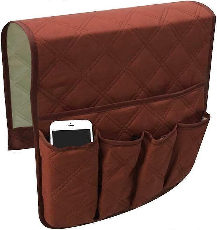 ダークブラウンアームレストオーガナイザー - 収納ポケット付き防水ソファキャディ(1個入り)