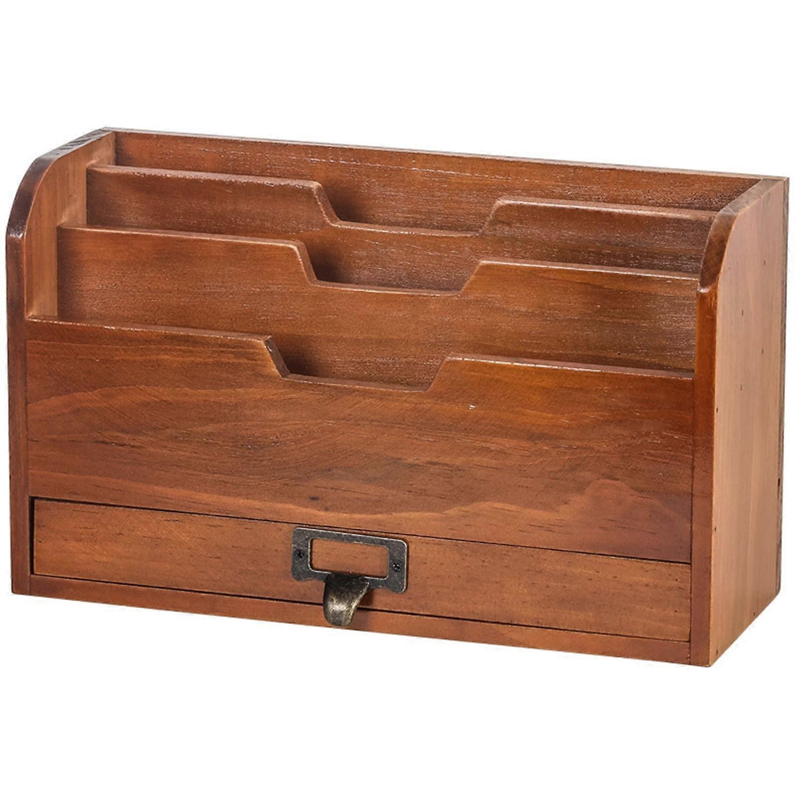 Desk Organiser, Office Desktop Organiser for Files, Stationery, Cards, A4 Paper Holder, Desk Storage Box 29.4x10.4x17.9cm Brown
