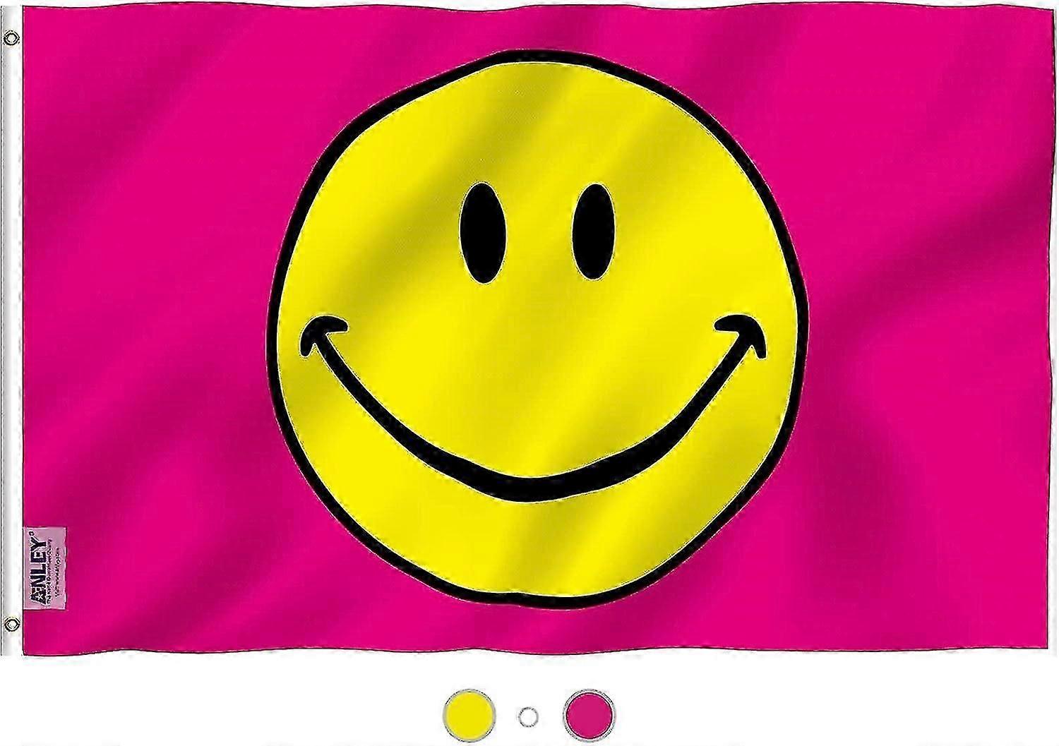 Fly Breeze 3x5 Foot Pink Smiley Face Flag - Vivid Color And Fade Proof - Canvas Header And Double Stitched - Happy Face Flags Polyester With Brass Gro